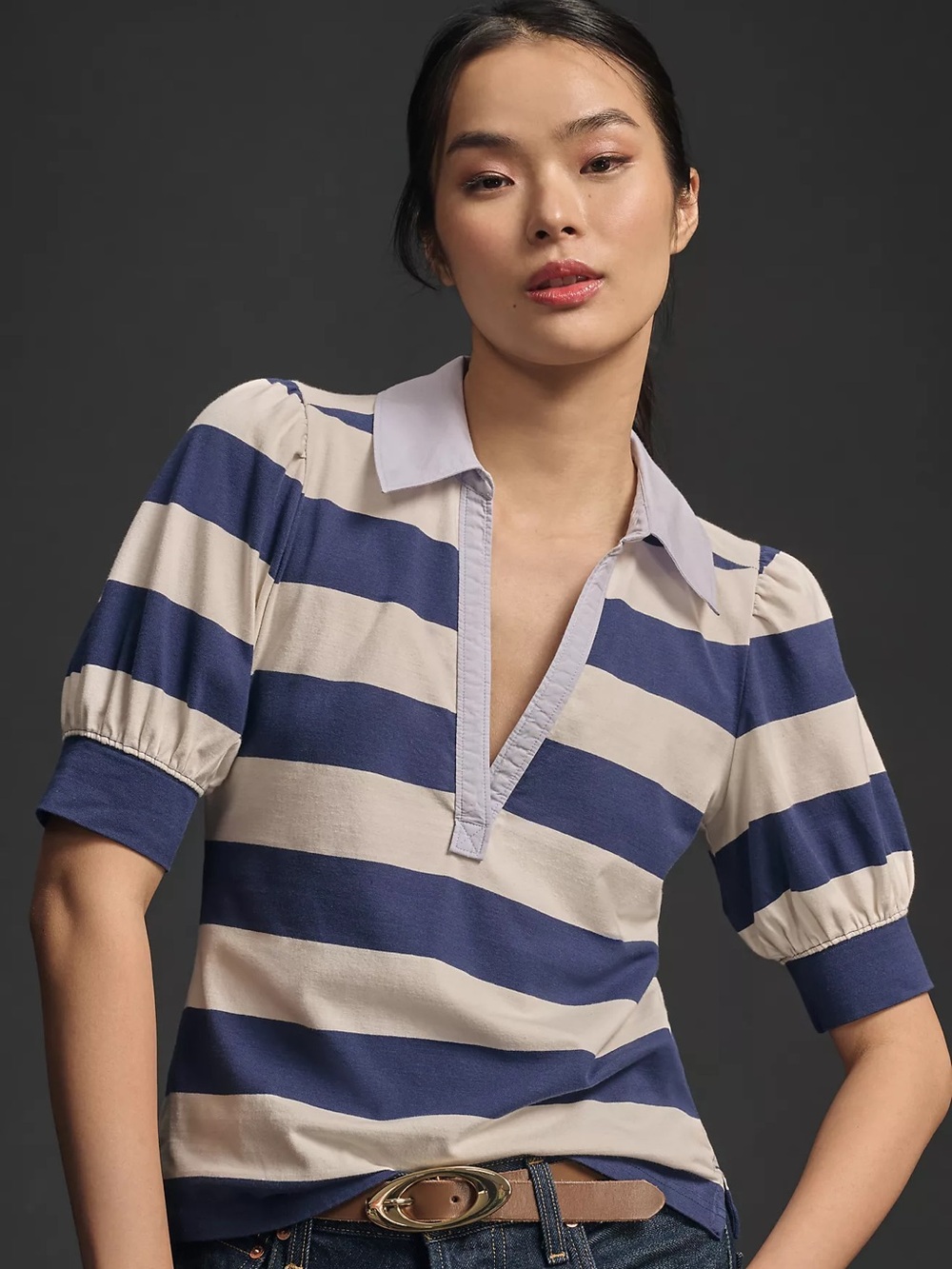 Maeve Striped Collared Top